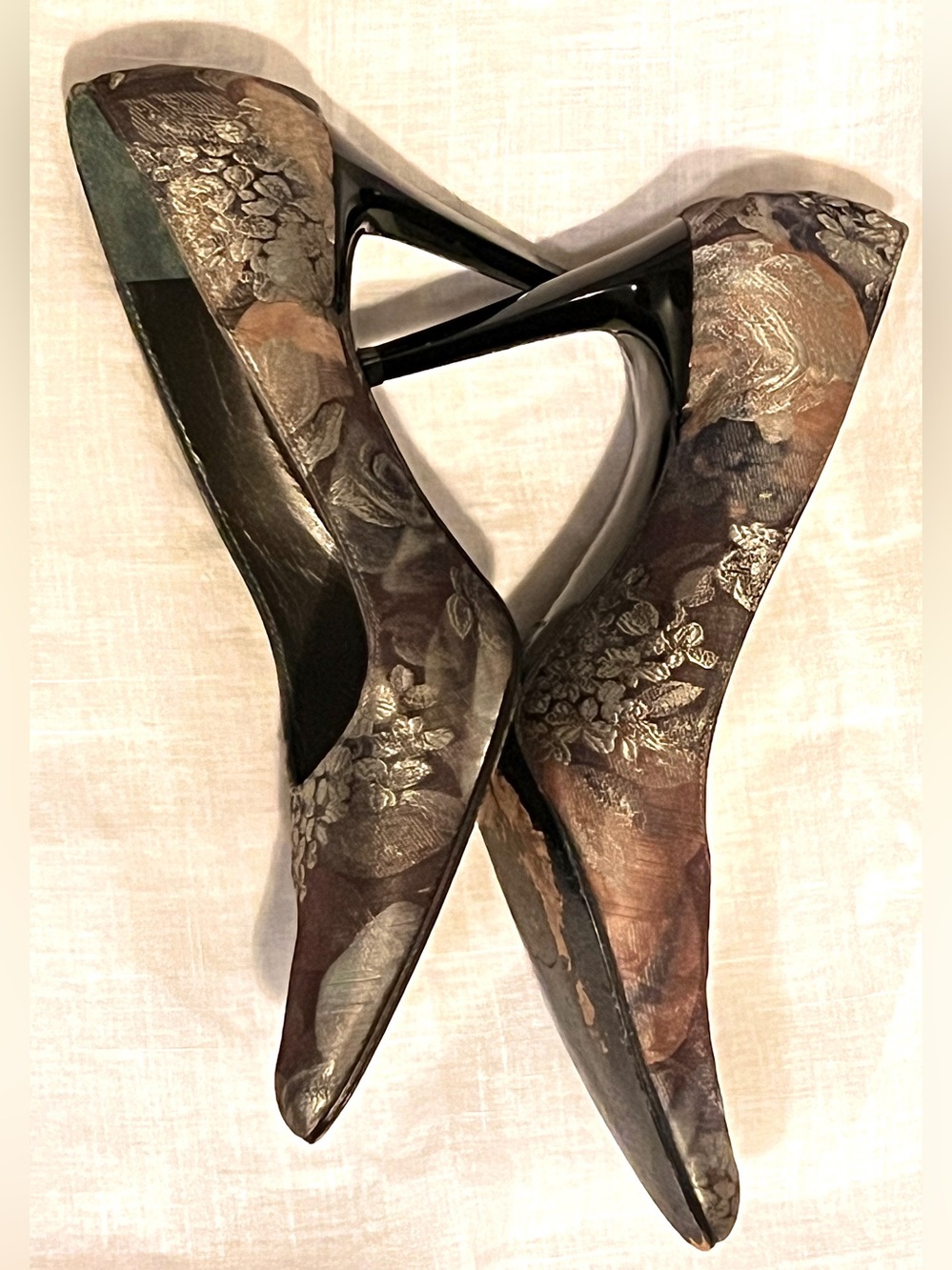 Vintage 90s Sesto Meucci Floral Brocade High Heels Pumps Spain 7.5 B Excellent